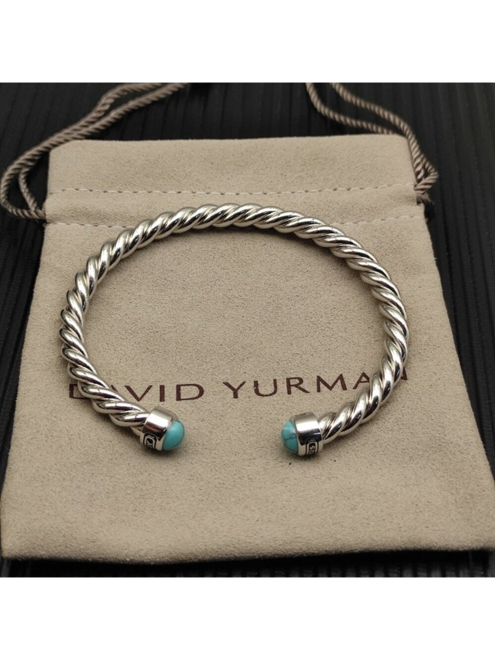 David Yurman 6mm Silver Turquoise Buttoned Cuff Bracelet